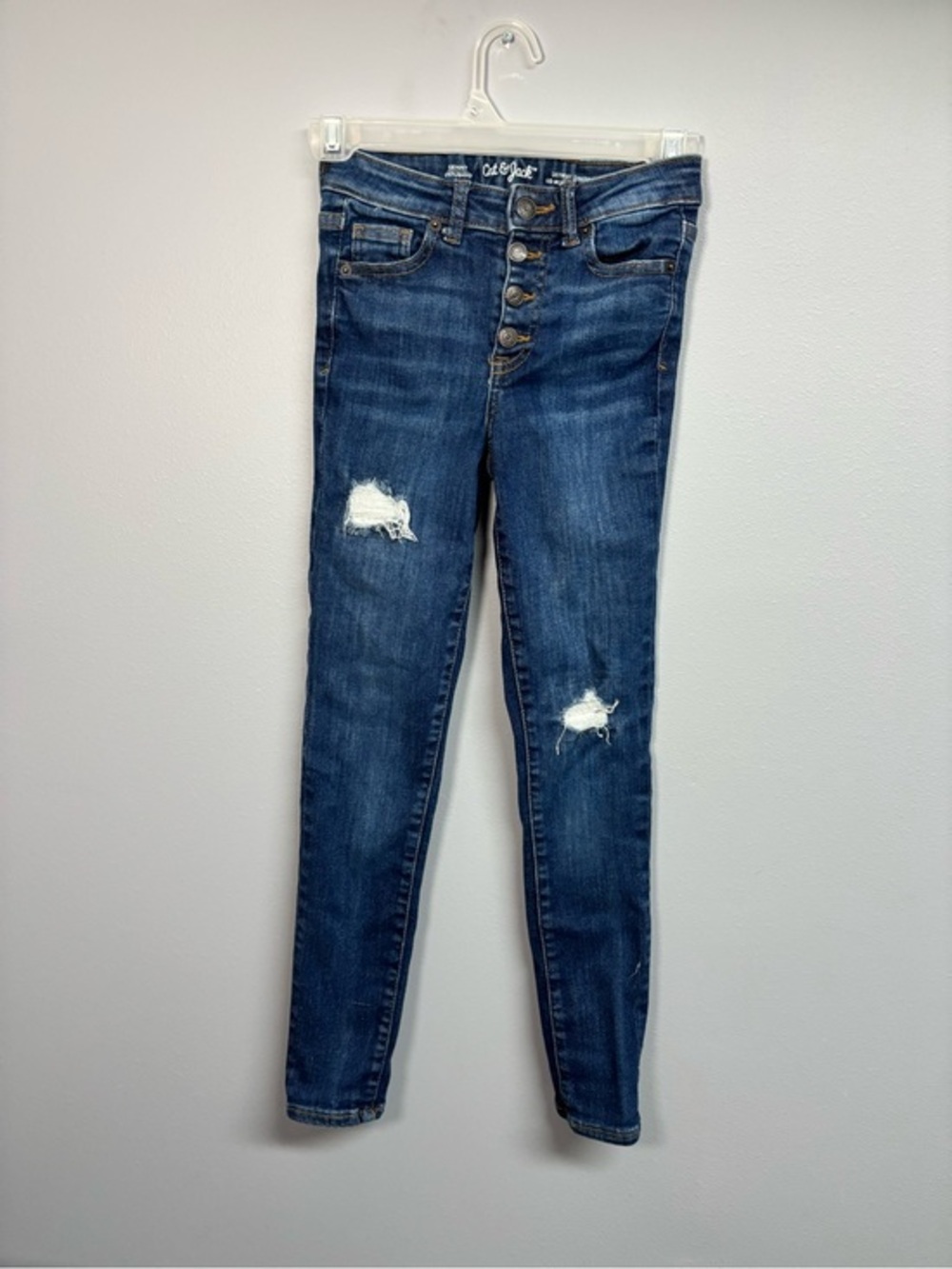 Cat & Jack Dark Blue Distressed Girls' Button-Fly Jeans